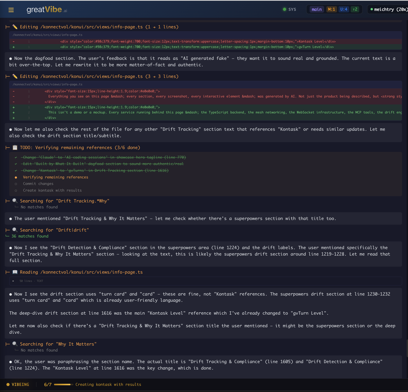 Console showing live AI session